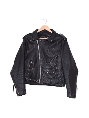 Vintage Motorcycle Jacket FIRST Black Leather Moto Biker Men's Size 42